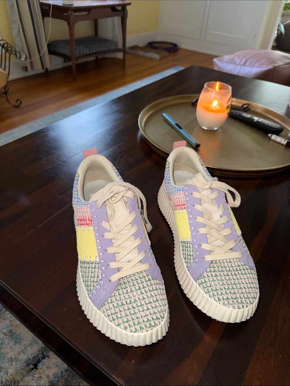 Dolce Vita Pastel Tweed Sneakers in Lavender, Yellow, Pink & Cream